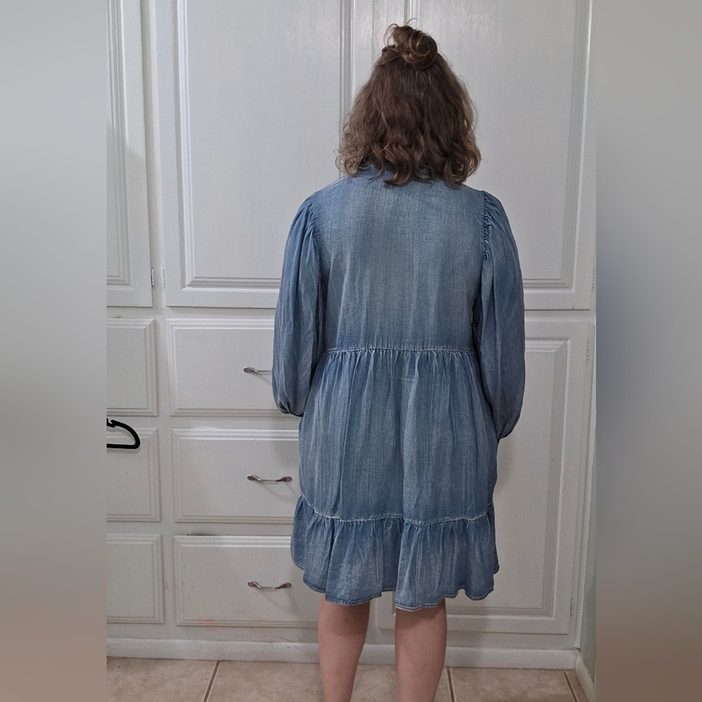 GeeGee Chambray Long Sleeve Tiered Mini Dress - Picture 2 of 6